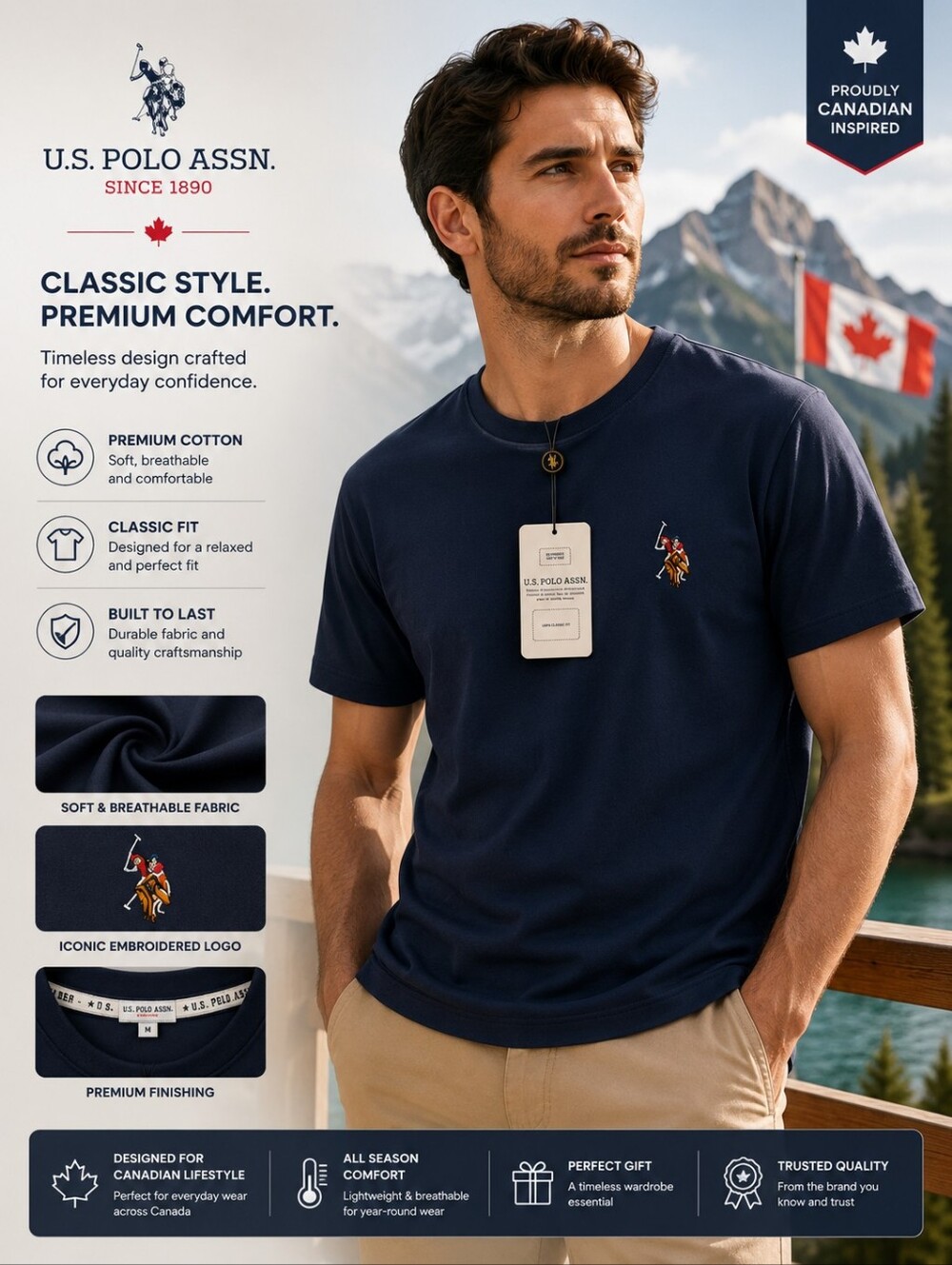 U.S. Polo Assn. Navy Short Sleeve Crew Neck Tee with Red Pony